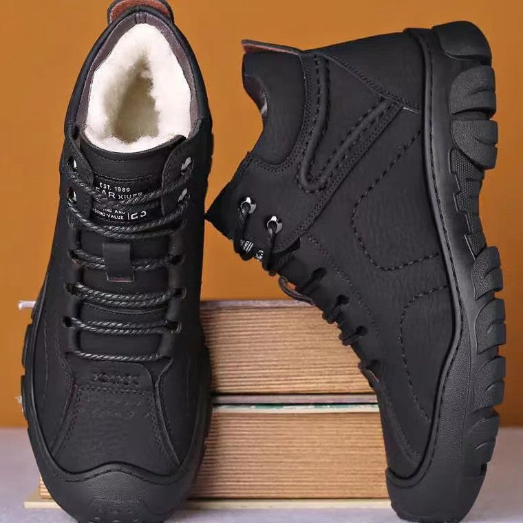 Men's Winter Fur-Lined Leather Boots | Warm Casual Outdoor Shoes
