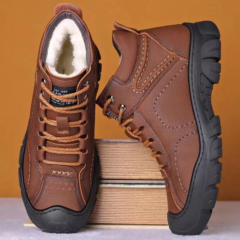 Men's Winter Fur-Lined Leather Boots | Warm Casual Outdoor Shoes
