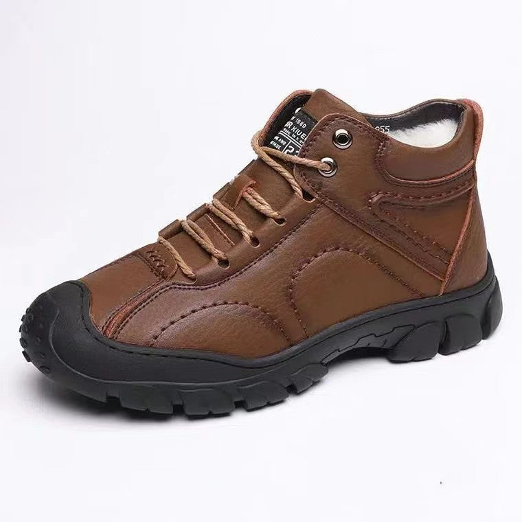 Men's Winter Fur-Lined Leather Boots | Warm Casual Outdoor Shoes