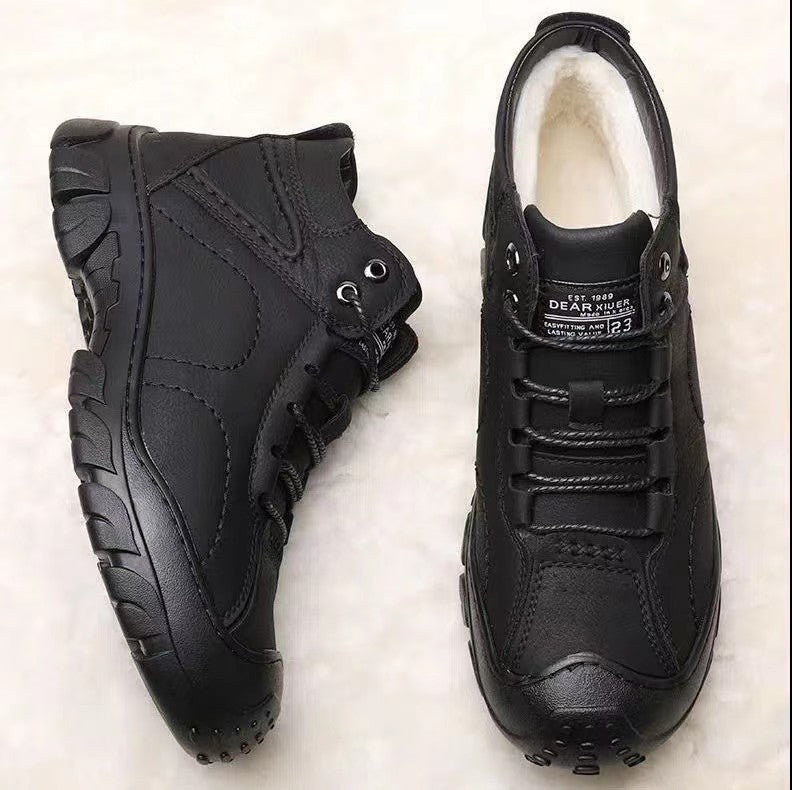 Men's Winter Fur-Lined Leather Boots | Warm Casual Outdoor Shoes